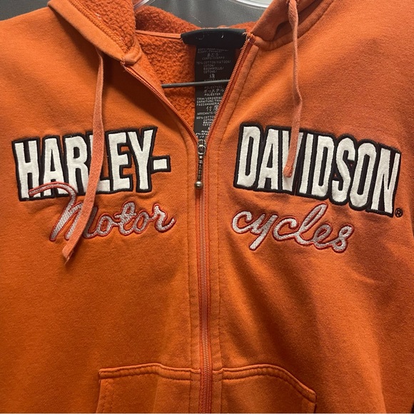 CLEAR OUT SALE Harley Davidson Motor Cycles orange zip up sweater XS - Picture 2 of 9